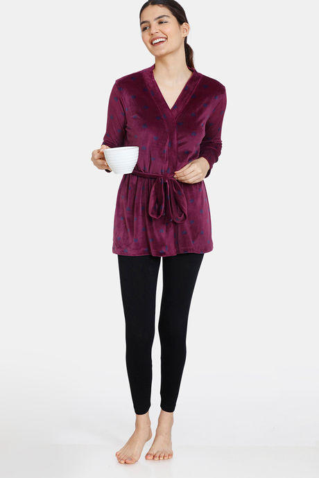 Zivame Supersoft Velour Knit Wrap Top - Potent Purple — image 4